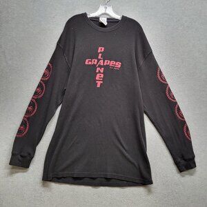 Planet Of The Grapes Men Shirt 3XL‎ Black Waffle Knit Long Sleeve Logo Tee